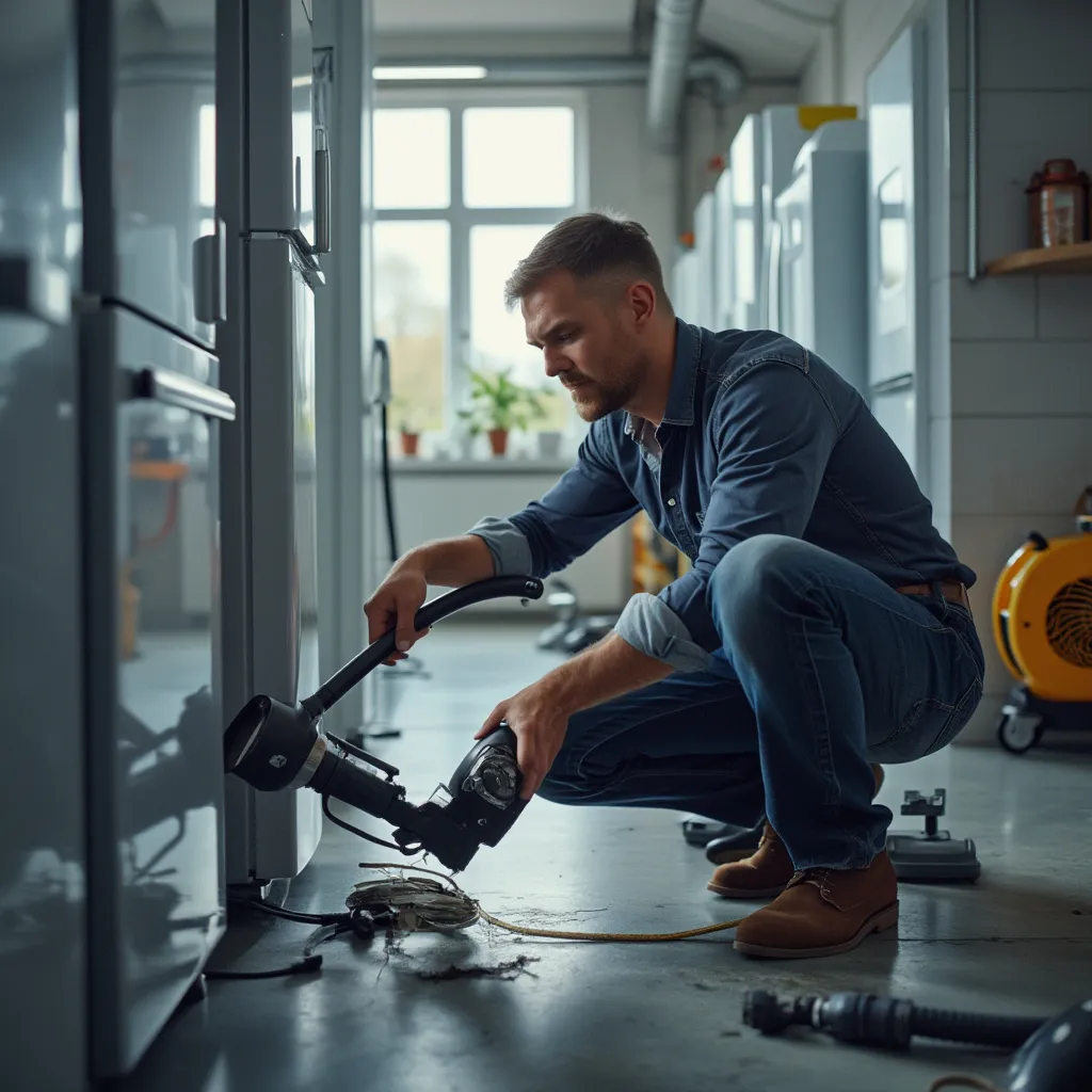 Reparatur eines Kühlschranks in moderner Werkstatt