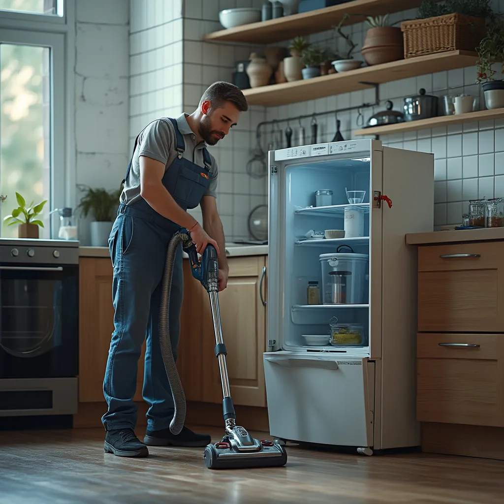 Junge Frau mit Kühlschrank
